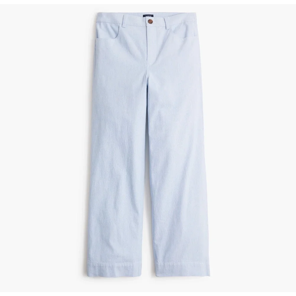 J.Crew Striped High Rise Wide Leg Cropped Pant Blue White Retro Preppy US 34 NWT
